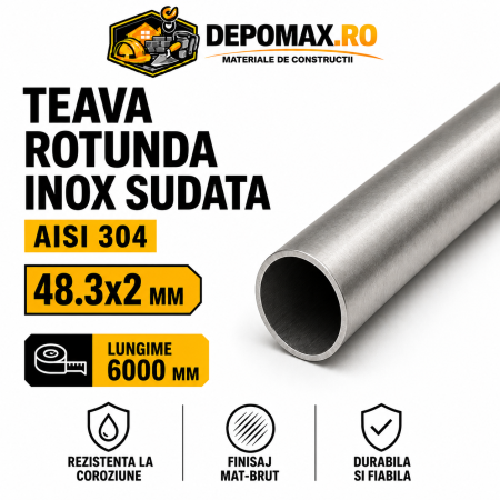 Teava rotunda inox sudata AISI 304, 48.3 x 2 mm, 6 metri
